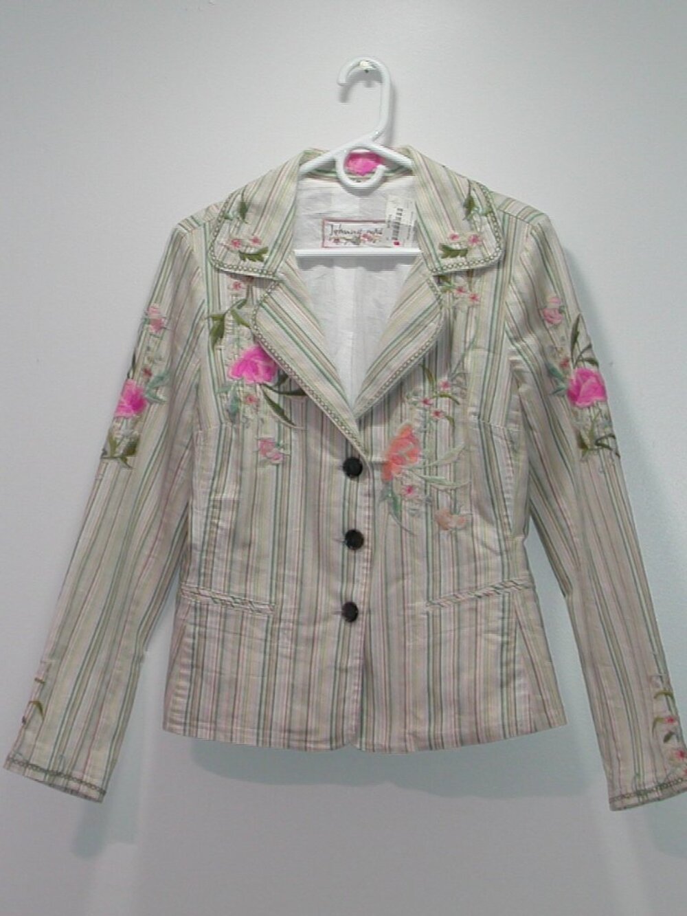 Johnny Was Striped Embroidered Floral Fully Lined Jacket Blazer Women's Medium - Picture 2 of 10